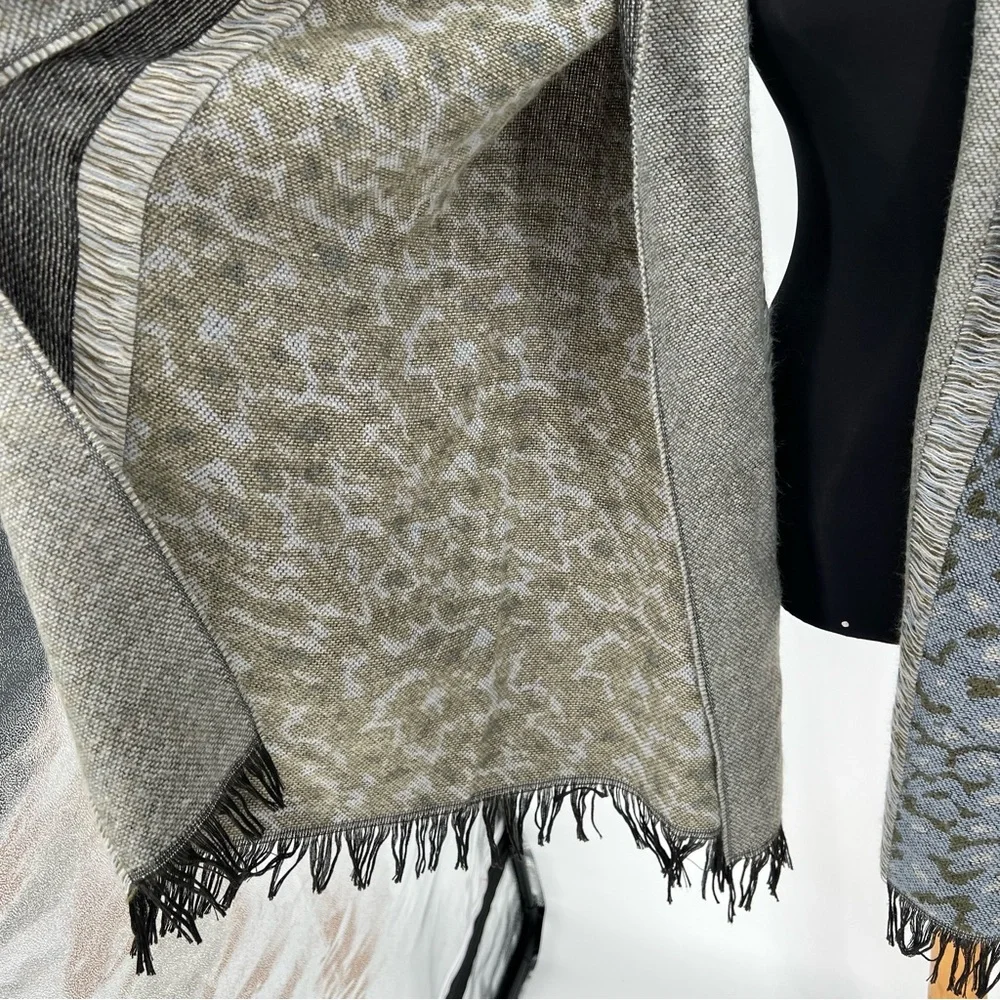 Anthropologie Green Blue Patterned Blend Fringe‎ Scarf